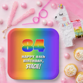 84ste verjaardag: Kleurrijk, leuk regenboogpatroon Papieren Bordje