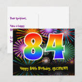 84ste verjaardag – leuk vuurwerkpatroon + regenboo briefkaart (Voorkant / Achterkant)