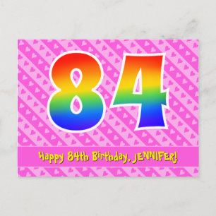 84ste verjaardag: Roze strepen & harten, Regenboog Briefkaart