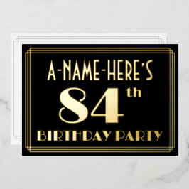 84ste Verjaardagsfeest: Art Deco Uiterlijk “84”, m Folie Uitnodiging