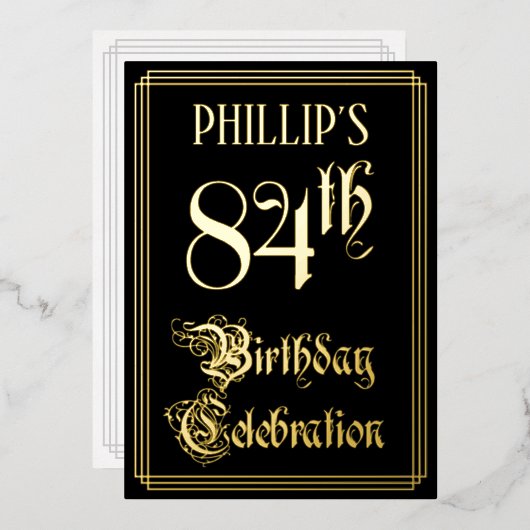 84ste verjaardagsfeest — Fancy Script & Aangepaste Folie Uitnodiging (Voorkant / Achterkant)