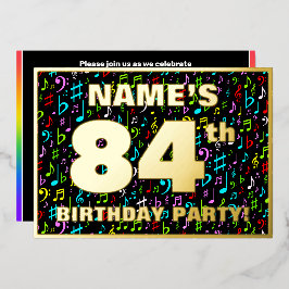84ste Verjaardagsfeest — Leuke, Kleurrijke Muzieks Folie Uitnodiging