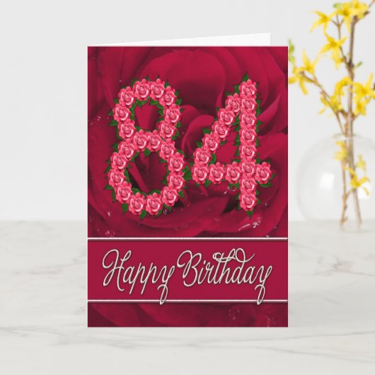 84ste verjaardagskaart met rozen en bladeren kaart (Gele Bloem)