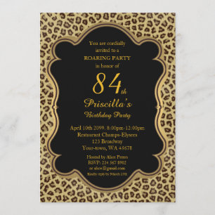 84th, Birthday Party 84th, Cheetah, Black & Gold Kaart