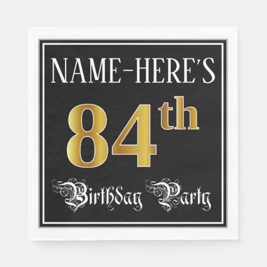 84th Birthday Party — Fancy Script, Faux Gold Look Servet (Voorkant)