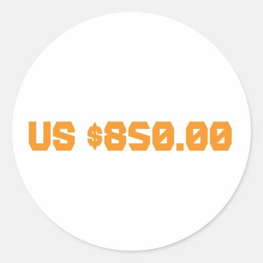 850 dollar ronde sticker (Voorkant)
