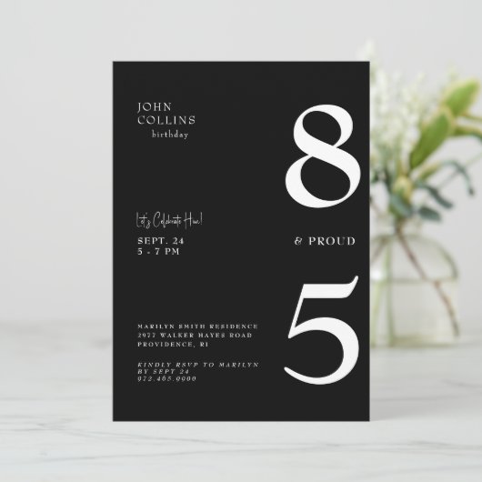 85 en uitnodiging van de Zwarte Dag van de Proud (Staand voorkant)