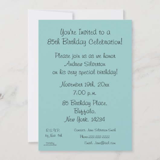 85 Herdenkingsjaar/Verjaardagsfeestdag-Lakeview Kaart (Achterkant)