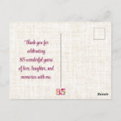 85 Jaar Bloemen Bloemlinnen 85ste Verjaardag Bedan Briefkaart (Achterkant)