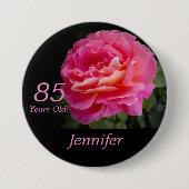 85 jaar oud, roze roze roze Button Pin (Voorkant)