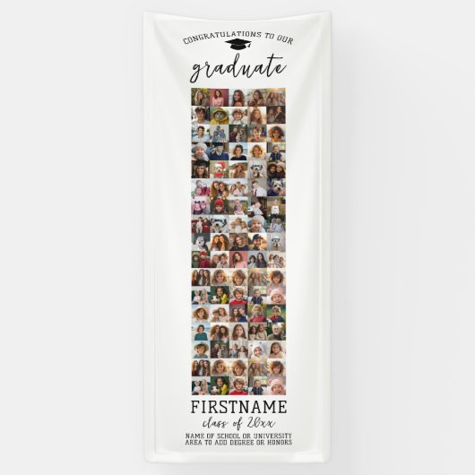 85 Photo Collage Afstuderen Modern Minimal White Spandoek (Verticaal)