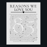 85 redenen waarom we van je houden op de 80e zesti poster<br><div class="desc">Vier je speciale band met onze gepersonaliseerde kunst 'Reasons Why We Love You'. Dit unieke stuk belicht de redenen waarom je iemand koestert, waardoor oprechte gevoelens worden omgezet in een prachtig kunstwerk. Perfect voor verjaardagen, verjaardagen of gewoon omdat het een betekenisvol geschenk is dat je liefde en waardering op een...</div>