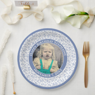 85 Uw foto Willekeurige nummerpatroon blauw/wit Papieren Bordje