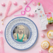 85 Uw foto Willekeurige nummerpatroon blauw/wit Papieren Bordje (Feest)