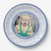 85 Uw foto Willekeurige nummerpatroon blauw/wit Papieren Bordje (Voorkant)