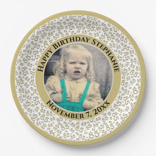 85 Uw foto Willekeurige nummerpatroon Goud/Wit Papieren Bordje (Voorkant)