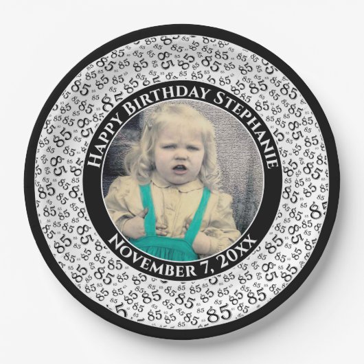 85 Uw foto Willekeurige nummerpatroon zwart/wit Papieren Bordje (Voorkant)