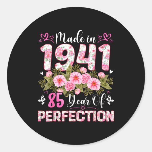 85 Year Old Made In 1941 Floral 85th Birthday Wome Ronde Sticker (Voorkant)