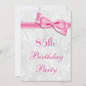 85e Birthday Party Damask and Pink Faux Bow Kaart (Voorkant)