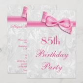 85e Birthday Party Damask and Pink Faux Bow Kaart (Voorkant / Achterkant)