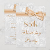 85e Birthday Party Damask en Faux Bow Kaart (Voorkant / Achterkant)