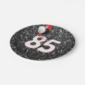 85e geboortedag ballonnen op zwarte glitter papieren bordje (Gekanteld)