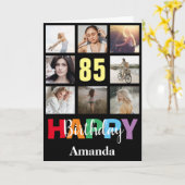 85e Gelukkige Verjaardag Fotocollage Modern Zwart Kaart (Gele Bloem)