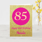 85e Happy Birthday Hot Pink en Gold Glitter Kaart (Gele Bloem)