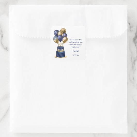 85e marthday Navy Blue Cake Bedankt Vierkante Sticker (Tas)