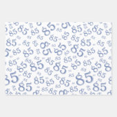 85e mijlpaal op jaardag blauw/wit nummerpatroon inpakpapier vel (Voorkant 3)