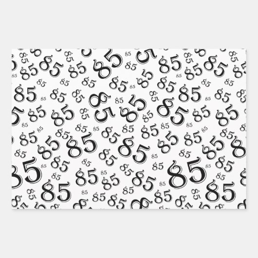 85e mijlpaal op jaardag zwart/wit nummerpatroon inpakpapier vel (Voorkant 2)