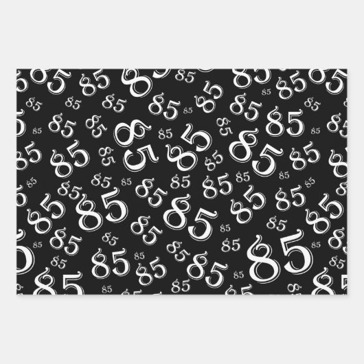 85e mijlpaal op jaardag zwart/wit nummerpatroon inpakpapier vel (Voorkant)