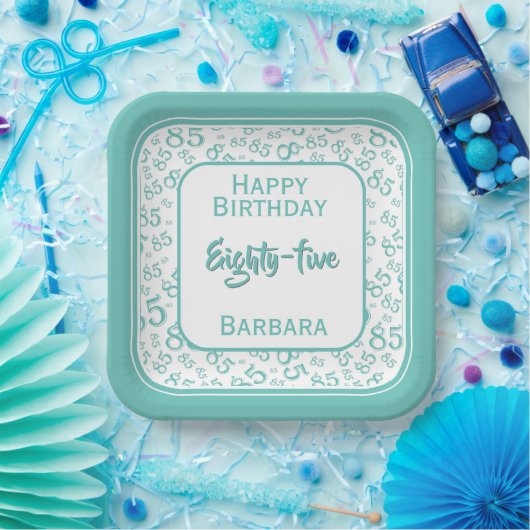 85e Partij Willekeurige Getal Patroon Blauwgroen/W Papieren Bordje (Feest)