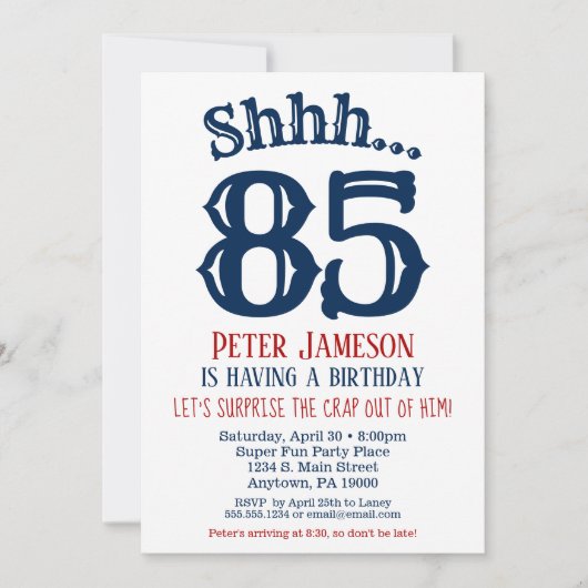 85e Surprise Birthday Invitation Mannen Navy Blue Kaart (Voorkant)