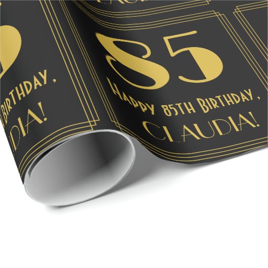 85e verjaardag ~ Art Deco geïnspireerd look "85",  Cadeaupapier (Rol Hoek)