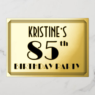 85e verjaardag — Art Deco look "85" + Naam Folie Uitnodiging