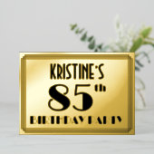 85e verjaardag — Art Deco look "85" + Naam Folie Uitnodiging (Staand Voorkant)