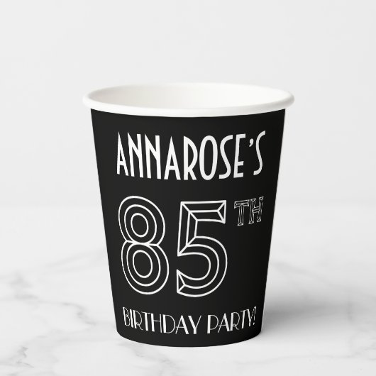 85e verjaardag: Art Deco Style + aangepaste naam Papieren Bekers (Achterkant)