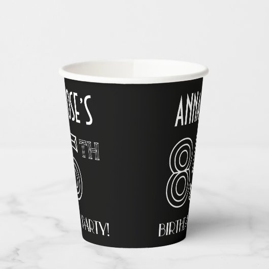 85e verjaardag: Art Deco Style + aangepaste naam Papieren Bekers (Links)