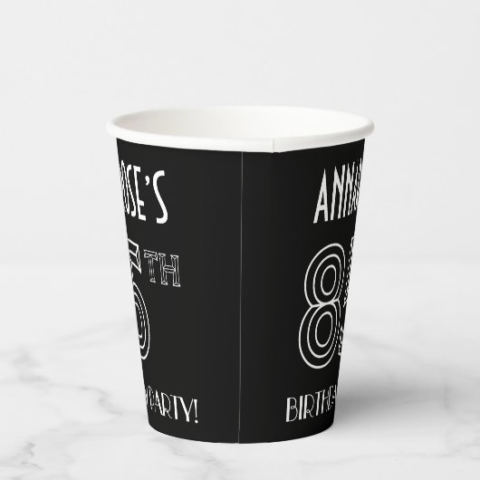 85e verjaardag: Art Deco Style + aangepaste naam Papieren Bekers (Rechts)