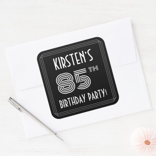 85e verjaardag: Art Deco Style en aangepaste naam Vierkante Sticker (Envelop)