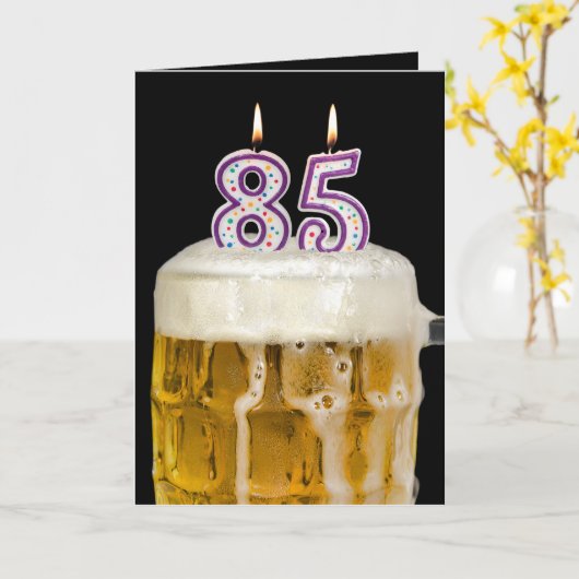 85e verjaardag Bier op zwart Kaart (Gele Bloem)