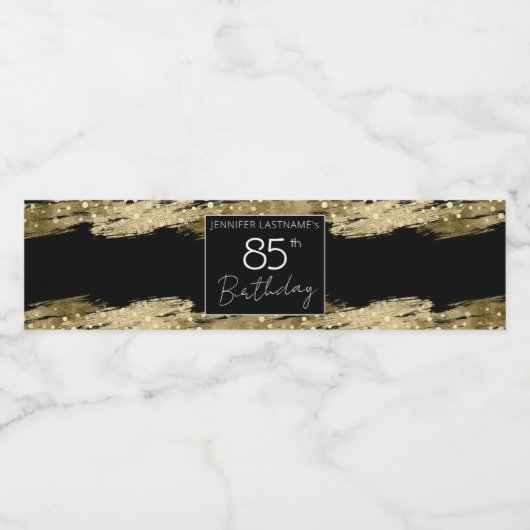 85e verjaardag Black en Gold Waterfles Etiket (Enkel label)