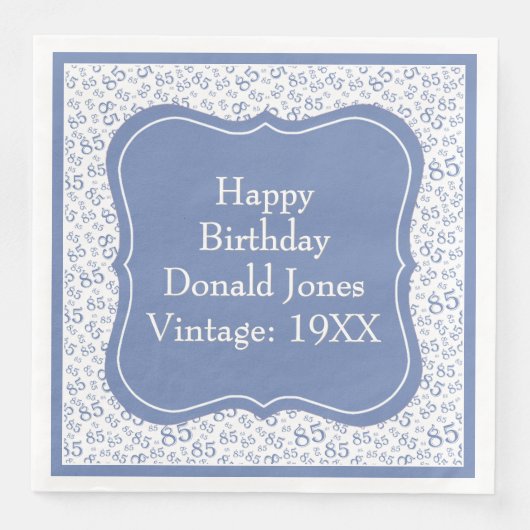85e verjaardag Blauw/Wit Beugel Getal Patroon Servet (Voorkant)