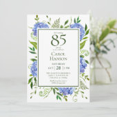 85e verjaardag Blauwe Hortensia Kaart (Staand voorkant)