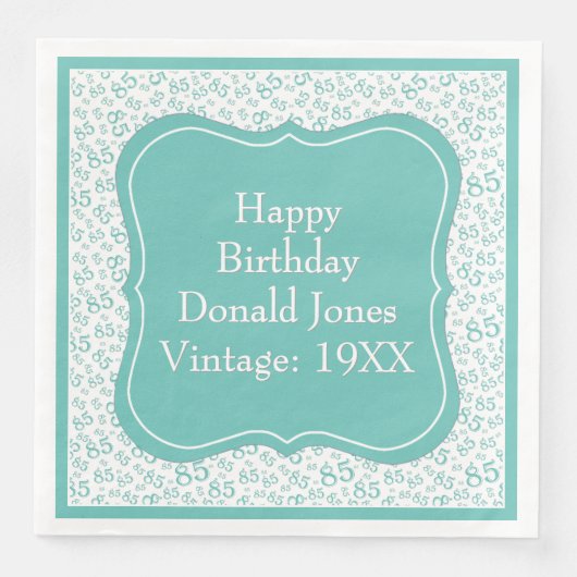 85e verjaardag Blauwgroen/witte beugel nummerpatro Servet (Voorkant)