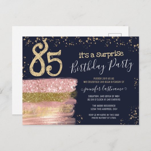 85e verjaardag Briefkaart Glitter Cake Surprise Pa (Voorkant / Achterkant)