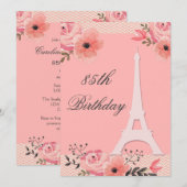 85e verjaardag Chic Floral Paris Eiffel Tower Kaart (Voorkant / Achterkant)