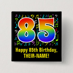 85e verjaardag: Colorful Music Symbols, Rainbow 85 Vierkante Button 5,1 Cm