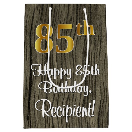 85e verjaardag: Elegant Faux Gold Look #, Faux Woo Medium Cadeauzakje (Achterkant)